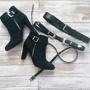 Black booties and belts